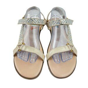 *Black Rivet Sandals Womens Size 11 Gold Shimmer Rhinestone Strappy Hook & Loop
